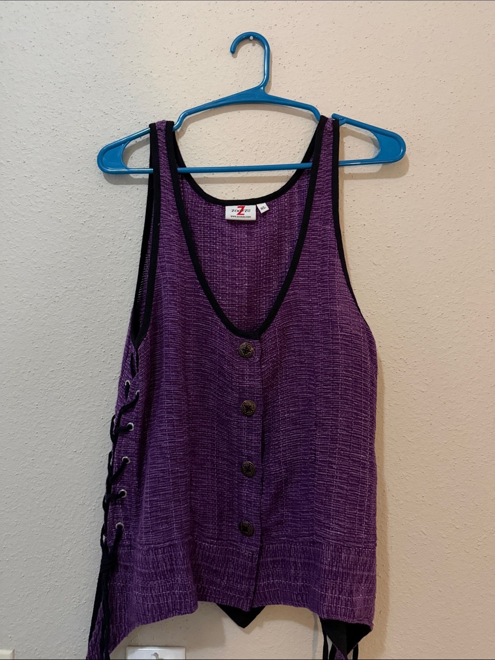 Women’s Purple Button-Front Tank Top with Side Lace-Up